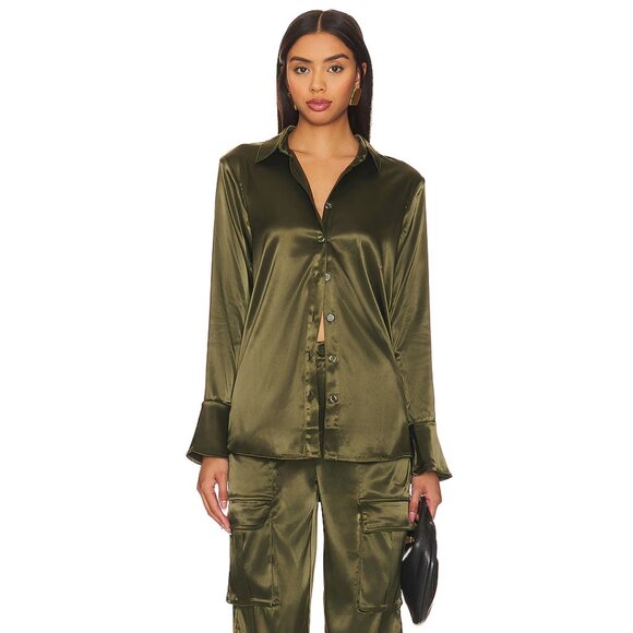 Remi x Resolve Women's Serena Button Up Blouse Size XS Dark Green - Picture 1 of 12